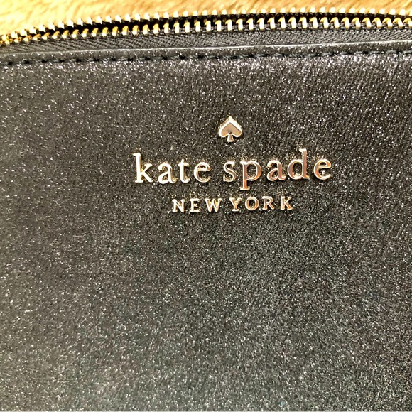 New NWT Kate Spade black metal gold logo glitter zip cosmetic makeup case pouch - Picture 6 of 6